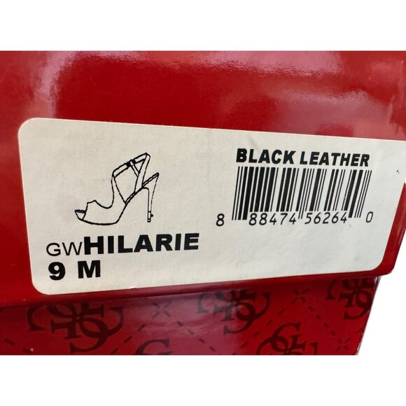 GUESS Hilarie Black Leather Peep Toe Sz 9 Heels - Picture 8 of 8